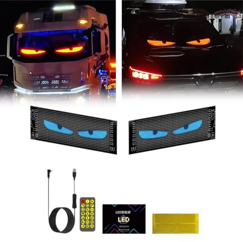 Lot de 2 yeux de diable pour voiture, écran LED flexible programmable, lampe intelligente colorée avec contrôle par application pour fenêtre de voiture, camion
