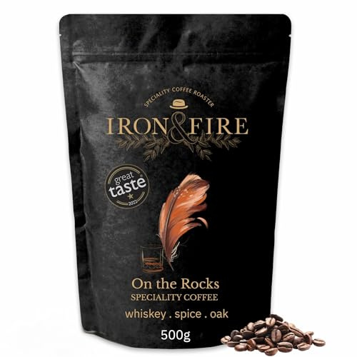 On the Rocks Whiskey Infused Coffee 500g Whole Beans - Medium Roast with Whiskey, Spice & Oak Notes | Ideal for Espresso, French Press & Flat White Lovers - IRON & FIRE