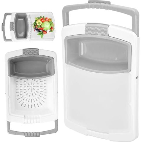 Chopping Board Over The Sink Cutting Board with Strainer Containers 3 in 1 Retractable Cutting Boards Plastic Chopping Boards for Kitchens Cutting Washing Draining Grey