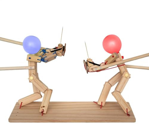 Holzzaunpuppen, Ballon-Brawler-Spiel, Ballon-Brawlers für 2 Spieler, schnelles Ballon-Fechtspiel, lustiges spannendes Kampf-Bot-Fechten (100 Luftballons)