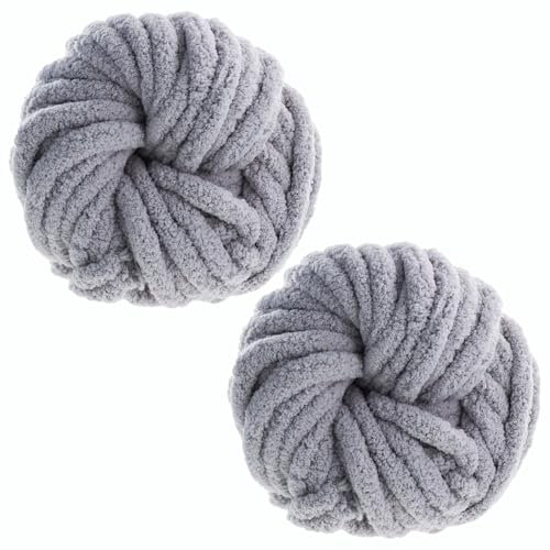 Chunky Wool Yarn 250g × 2, Chunky Yarn for Crochet, Chunky Wool for Knitting, 88Ft Length Soft Chunky Wool for Blanket Dolls Rug Bags Hats Pillow Cushion Cat Bed (Light Grey)