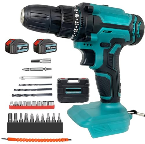 Cordless Drill Electric for Makita 18V 2X 3.0AH Battery,45N.m Max Electric Drill,2-Speed,25 + 3 Torque,26PCS for Home and Garden DIY Project