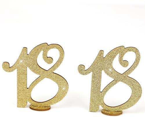 Oblique Unique Holz Zahl 18 mit Ständer Set Glitzer Holzdeko Tischdeko zur Verzierung Dekoration für Geburtstag Party zum Basteln