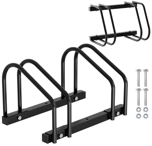 Yakimz Fahrradständer für 2 Fahrräder, 35-55 mm Reifenbreite Mehrfachständer Aufstellständer Radständer Bodenständer, Fahrradständer Mountainbike, HBT: ca. 26 x 41 x 32 cm, Schwarz