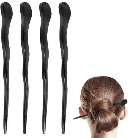 4 Pcs Wooden Hair Sticks,Elegant Vintage Chinese Hair Chopsticks for Women,Stylish Classical Daily Pure Black Japanese Hair Pin,for Lady Women's Hairstyle Accessories(Black)