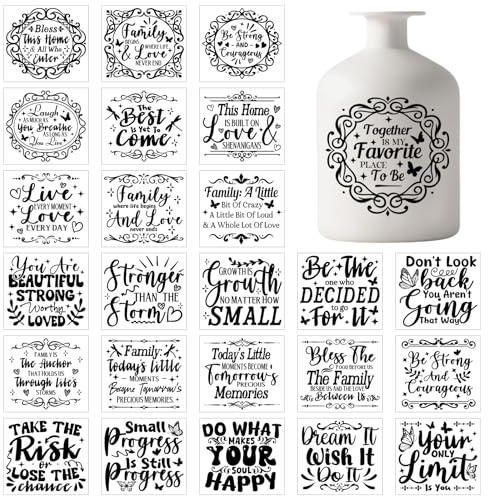 GLOBLELAND 25 Sheets Black Inspirational Quotes Silhouette Vase Decals Stickers for Jar Motivational Text Adhesive Lantern Stickers Family Motto Plastic Decals for Window Lamp Glass Art Home Decor