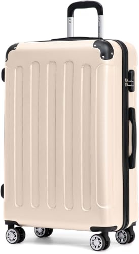 BEIBYE Hartschalenkoffer XL 76 cm – großer Reisekoffer für Familienreisen, leicht, robust, ABS, 360° Doppelrollen, Zahlenschloss, Creme White