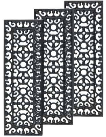 e-floor Treppenmatten Outdoor Stufenmatten aus Gummi Teppich Außen - 3er Set Treppenstufen Matten 25x75 cm Schwarz rutschfest - Gummistufenmatte Antirutschmatten - Gummimatte Durchbrochene