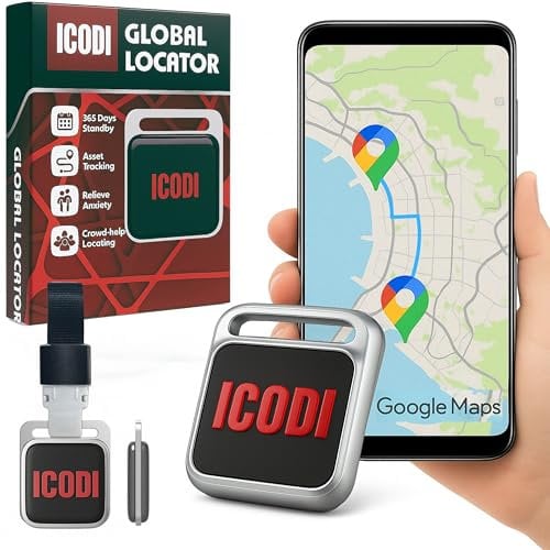 ICODI Localizador Global para Coche sin Tarjeta SIM sin Límite de Distancia sin Suscripción Google MAPS Integrado Android e iOS 1 Año de Batería Rastreador Bluetooth Moto,Niños,Ancianos y Objetos