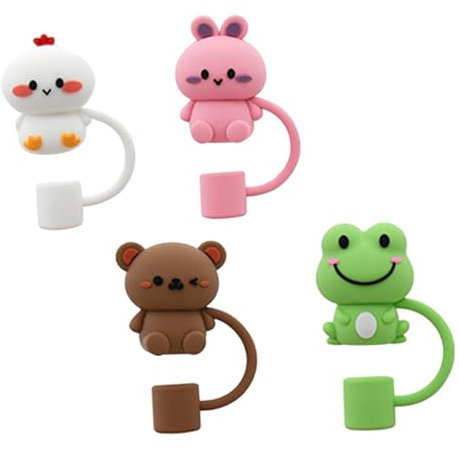 OHPHCALL 4pcs Silicone Animal Straw Covers Reusable Cartoon Caps for Drinking Straws Cute Toppers for Tumblers and Cups Easy to Clean and Lightweight for Friends