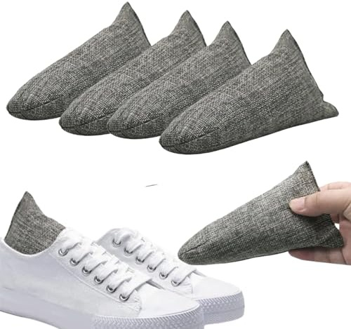 GGesii 4 Stücke Aktivkohle Schuh Geruchsfresser, Schuhkissen Mit Bambus Aktivkohle Gegen Fußgeruch, Bambusaktivkohle Schuh-Geruchsfresser, für Sportschuhe, Arbeitsschuhe und Lederschuhe (Grau)