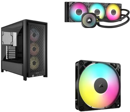 CORSAIR FRAME 4000D RS ARGB Modular Mid-Tower ATX PC Case + NAUTILUS 360 RS ARGB Liquid CPU Cooler + RS120 ARGB 120mm PWM Fan (Single Pack) Bundle – Black