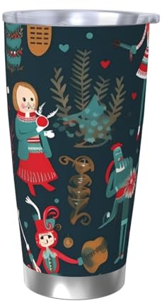 Car Gifts for Men Women Tumbler with Lid and Straw - 20oz Double Wall Vacuum Insulated Coffee Mug Fits Car Cup Holder, Women's Nutcracker Ballet Xmas Dance Travel Mug Stainless Steel Thermal Cup