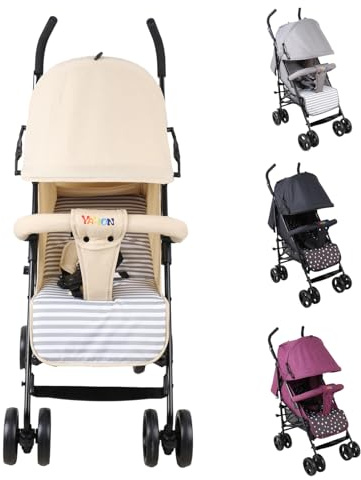 Kinderwagen Buggy, Reisebuggy mit Liegefunktion für Kinder ab 6 Monaten bis 15 kg, Buggy Klein Zusammenklappbar mit 360° Räder Einkaufskorb Sonnenverdeck Geräumiger Sitz, Kinderbuggy (Beige)