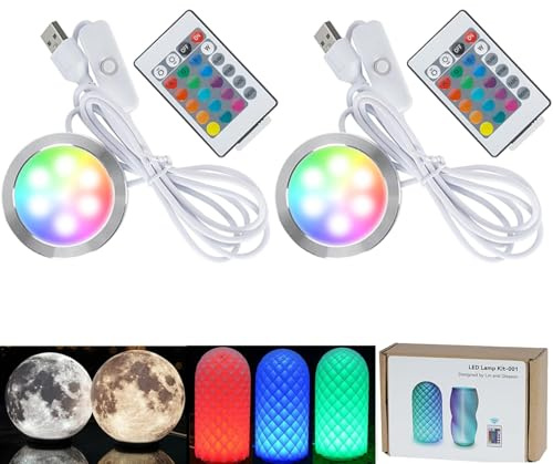 3DZWMAN 2 Stück RGB LED Lampen-Kits 001 für Bambu Lab Light Kit MH001 | Makerworld 3D-gedruckt, Farbspeicherung, Fernbedienung, Dimmfunktion, 5V USB Puck-Licht DIY-Hardware-Modell-Ersatzteile