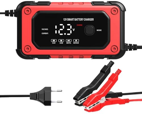 Ladegerät für Autobatterie – 12 V 6 A Intelligentes Ladegerät für Wartung, LCD-Anzeige, automatisches Desulfator | für Marine, Auto, LKW, Boot, Quad, Garage, Routine, Außenbereich