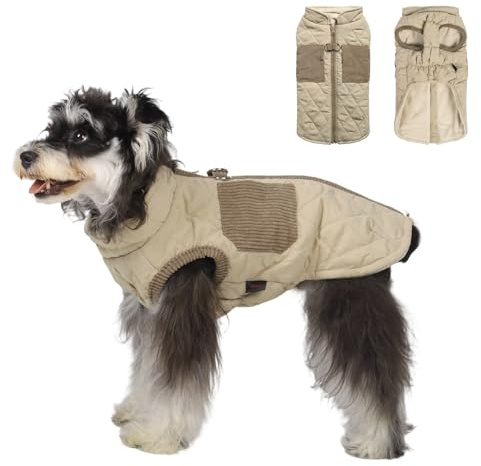 FEimaX Hundemantel Winter Winddichte Warme Hundejacke Haustier Wintermantel mit Fleecefutter und D-Ring Hund Mantel Jacke Outdoor Hundekleidung Winterjacke für Kleine Mittelgroße Hunde (S, Khaki)