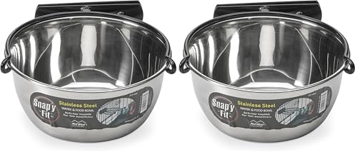 MidWest Homes for Pets Snap'y Fit Futternapf oder Wassernapf aus Edelstahl, 950 ml, Befestigung an Gitterbox, kippfreies Design, rostfrei, für Hunde und Katzen (Packung mit 2)
