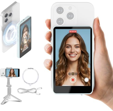 SYNCO XView Handy Selfie Monitor, Magnetischer Smartphone Vlog Bildschirm für iPhone & Android Rückkamera Kabellos 50M 3H Akku, mit Lautsprecher für TikTok YouTube Livestream (Blau)