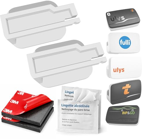 SUPPORT DE BADGE TÉLÉPÉAGE BIP PARE-BRISE UNIVERSELLE AUTOROUTE AUTO MOTO | REMPLACEMENT COMPATIBLE AVEC BIP&GO ULYS VINCI FULLI TRP-4010 TRP-4030 (2 SUPPORTS)