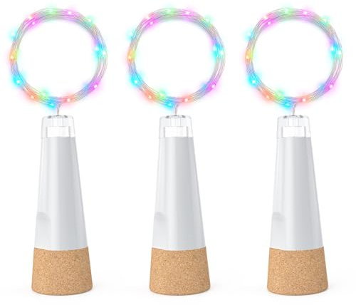 leegoal Bottle Lights, USB Rechargeable Wine Bottle Light with Cork 2024 Upgraded 2m 20 LED Jar Fairy Lights for Xmas Decorations(Multi-Colour, 3 Pack)