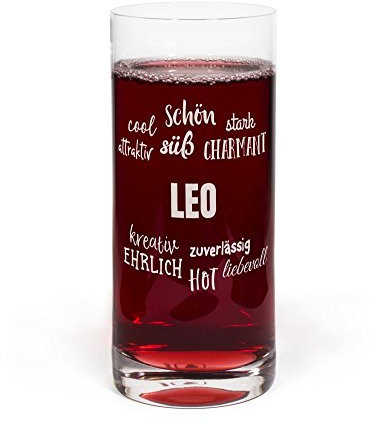 printplanet® Glas mit Namen Leo graviert - Leonardo® Trinkglas mit Gravur - Design Positive Eigenschaften