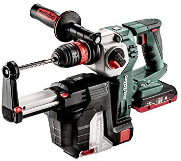 Metabo Martello perforatore a batteria KHA 18 LTX BL 24 Quick Set ISA (600211930) in valigetta di plastica; con aspirazione della polvere e testa di aspirazione di sostituzione, mandrino