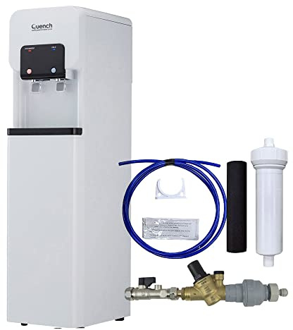 Quench Water Cooler/Heater - Hot & Cold Water Dispenser | Freestanding Mains Fed Unit Suitable for Commercial Use (Dispenser with Install Kit, White)