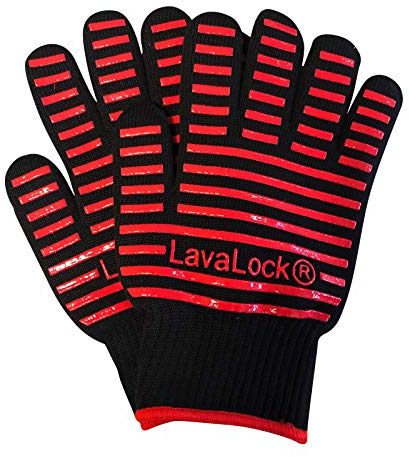 LavaLock BBQ Barbecue Cooking Gloves Heat Resistant with Silicone Insulated Protection – High Temp Charcoal Barbecue Gloves for Kettle