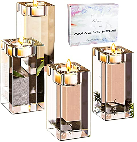 Le Sens Amazing Home Große Kristall-Kerzenhalter, 4 Stück, 11,9 cm hoch