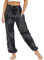 Nuofengkudu Damen Hippie Haremshose Yogahose mit Taschen Thai High Waist Yoga Hosen Leichte Dünn Boho Ethno Muster Strand Sommerhose Pumphose Freizeithose(Y-Schwarz Totem,Einheitsgröße)