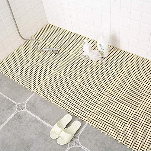 Interlocking Rubber Floor Tiles - 11.8 Inches Each Side - Wet Areas Like Pool Shower Locker-room Bathroom Bath Mat Can Be Cut-cream Color 4 Pieces