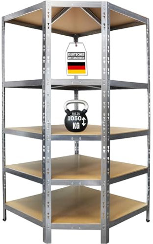 Floordirekt Eckregal | Schwerlastregal | Traglast von bis zu 875 kg | Steckregal | Werkstattregal | In 2 Farben erhältlich (Verzinkt, 180 x 90 x 42 x 60 cm)