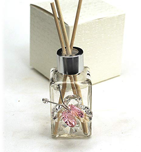 DLM-32078-rosa (Kit 6 Pezzi) Profumatore in Vetro con Farfalla Cristallo Colorato Diffusore per Ambienti Profumo Nozze Matrimonio Comunione_Rosa bomboniera
