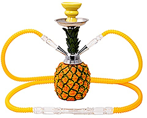 MADGROW. Cachimba Modelo PIÑA, 30 cms. Shisha en Resina con Cuerpo de Metal y Detalles en Resina. 2 Tubos Flex. Incluimos un Super Pack de 5 boquillas XXL+ Pinzas con perforador