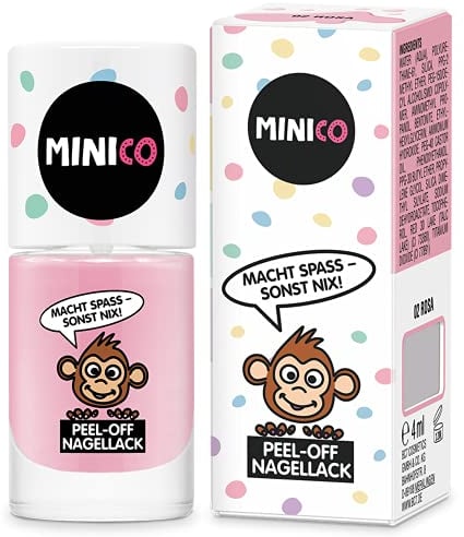 MINICO Premium Kinder Nagellack Rosa, abziehbar, dermatologisch-getestet, kindgerecht, nachhaltig, vegan, wasserbasis, peel-off entfernbar