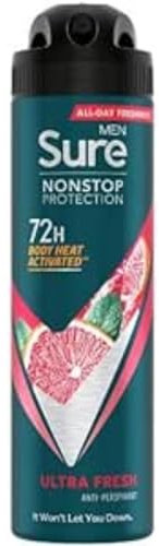 Sure Men Ultra Fresh Nonstop Protection MotionSense Technologie Anti-Transpirant Deodorant Spray Anti-Transpirant Deodorant Aerosol 72h Schutz vor Schweiß und Geruch 150 ml, 6 Stück
