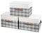TYEERS Collapsible Storage Box with Lid, Patchwork Design, Decorative, Fabric Storage Box for Clothes, Wardrobe Storage, 38x25x25 cm, Set of 3, Grey