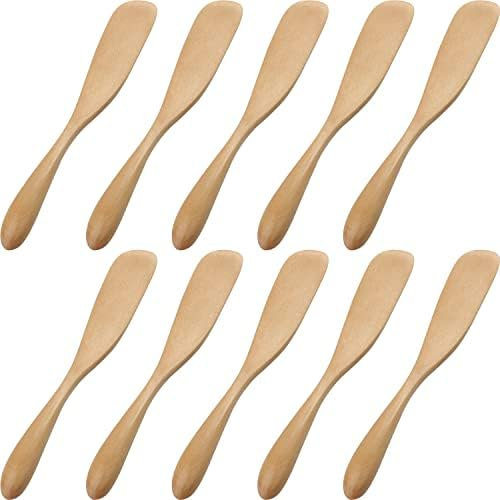 Cheese Spreader Wooden Butter Knife Spreader Set of 10 Cheese Spreader Knives for Cheese Butter Cream Icing Jam (natural)