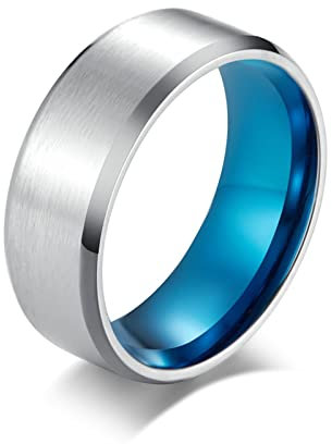 Dsnyu Ring Paare, Blau Vintage Ringe, Matt Gebürstet Ring Edelstahl für Verlobung GR.65 (20.7)
