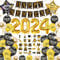 DUGEHO Silvester Deko 2024,52 Stück Schwarzes GoldParty Deko Silvester Neujahr Silvesterdeko Happy New Year Deko Banner, Konfetti Ballons und Folienballons für Silvester Neujahrsfeier