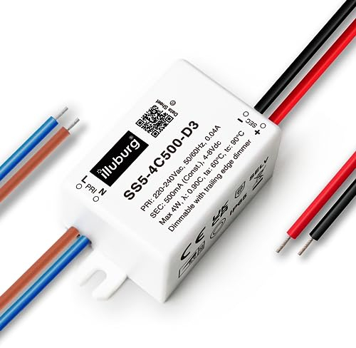 illuburg LED Trafo Dimmbar Triac 500mA Konstantstrom 2W - 4W LED Netzteil Treiber Transformator Driver