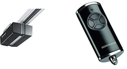 Hörmann Garagentorantrieb Pro Matic Serie 4, 4510293, schwarz & Handsender HSE 4 BS (Frequenz 868 MHz, Garagentorantrieb mit Chrom-Kappen, Batterien, Maße 28x70x14 mm) 4511561, Schwarz Hochglanz