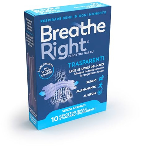 Breathe Right Cerottini Nasali Respira Bene Trasparenti Standard, 10 cerottini