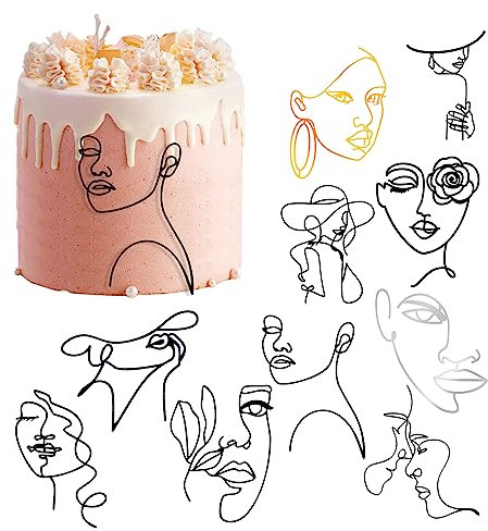 SEILETOO 10 Stück Minimalistische Kunst Lady Face Cake Topper Face Line Acryl Kuchen Topper Kunst Dame Kuchen Topper für Mädchen Happy Birthday Kuchen Hochzeit Kuchen Topper Party Supplies