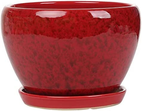 Maceta de plantas en maceta para plantas verdes de interior con esmalte rojo, maceta grande de cerámica con personalidad de estilo chino para interiores y exteriores, suculentas, maceta de orquídeas,