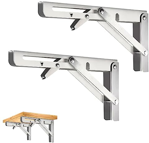 CEEYSEE 2 Stück Klappkonsole 350 mm Schwerlast Edelstahl Klappkonsole Klappwinkel 90 Grad Platzsparend Klappbares Regal für Arbeitszimmer, Garage, Büro, Tisch, Zuhause, Küche (Silber 350mm)