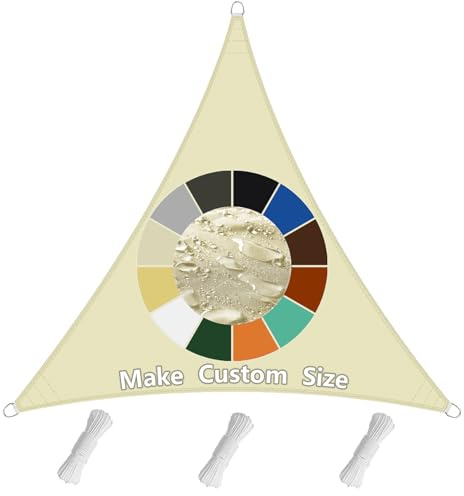 Sonnensegel Wasserdicht Dreieckig,98% UV-Schutz, Reißfest & Wetterfest, PES Polyester, Viele Längen und Breiten Zur Auswahl inkl Befestigungsseile für Terrasse und Garten-5.3x5.3x5.3M Beige
