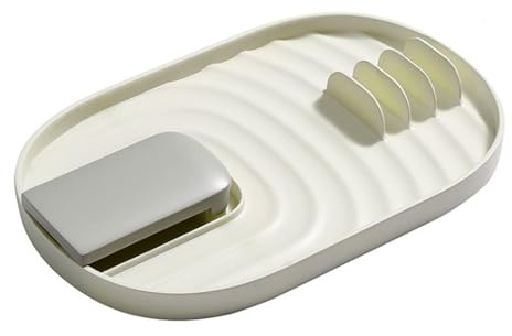 Soulnioi Spoon Rest Cooking Spoon Holder with Lid Holder, Pot Lid Rest Kitchen Utensil Holder with Drip Pad, Countertop Organiser Rack for Spatulas, Tongs, Ladles, Lid - White