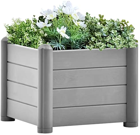 Garten-Hochbeet Blumenbeete im Freien Dekorative Pflanzgefäße Kräuterbeete PP Stein Grau 43x43x35 cm Geeignet für draußen, Garten, Terrasse, Balkon, Patio, Decks